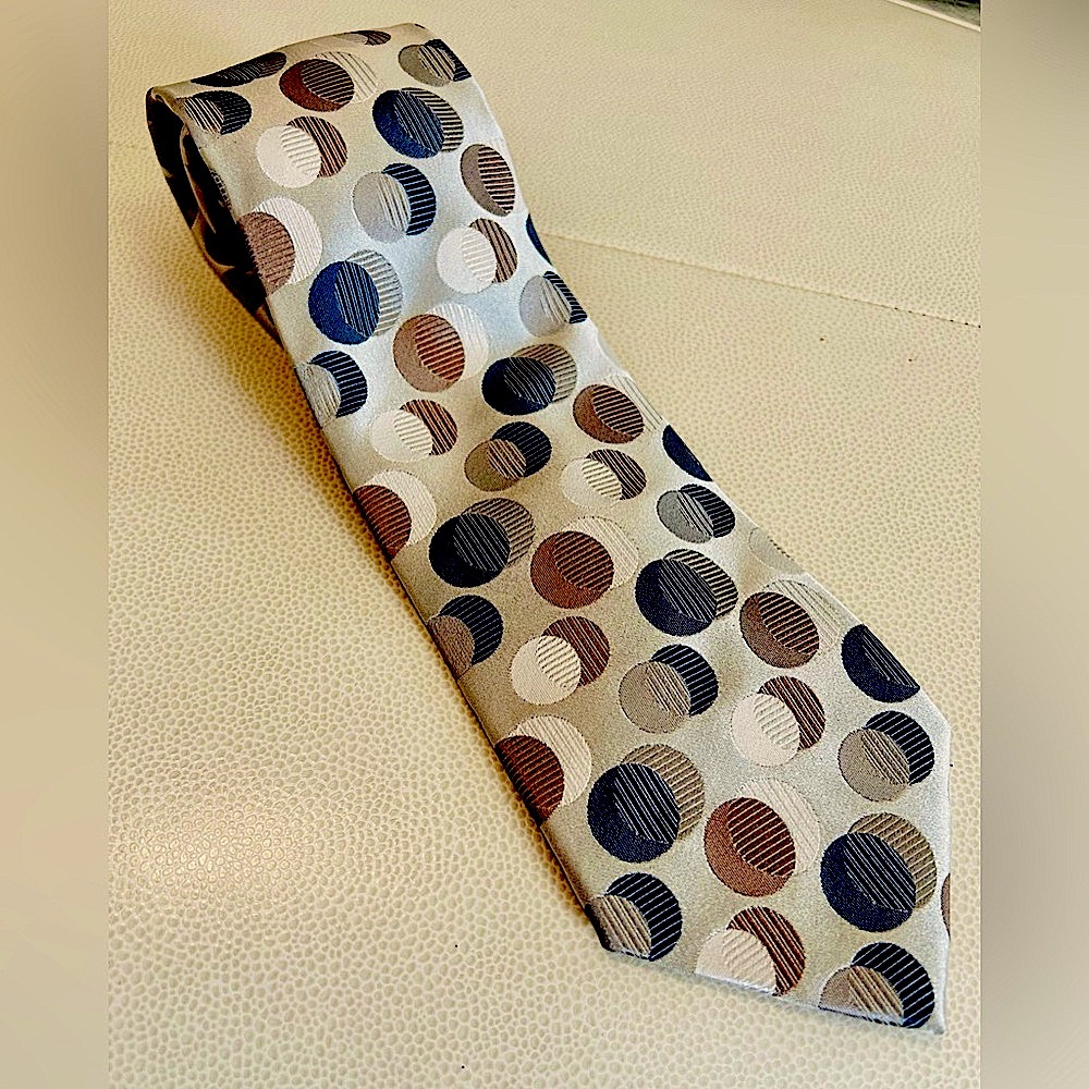 Geoffrey Bean Men's Silk Tie Taupe Polka Dot Tie Professional Handmade